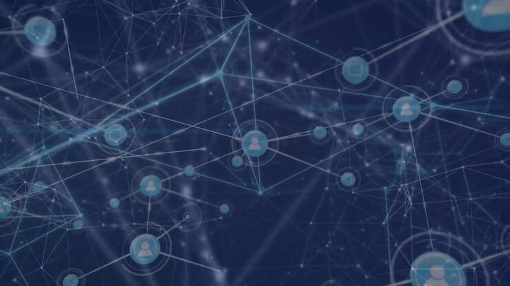 Animazione di una rete di connessioni con icone di persone