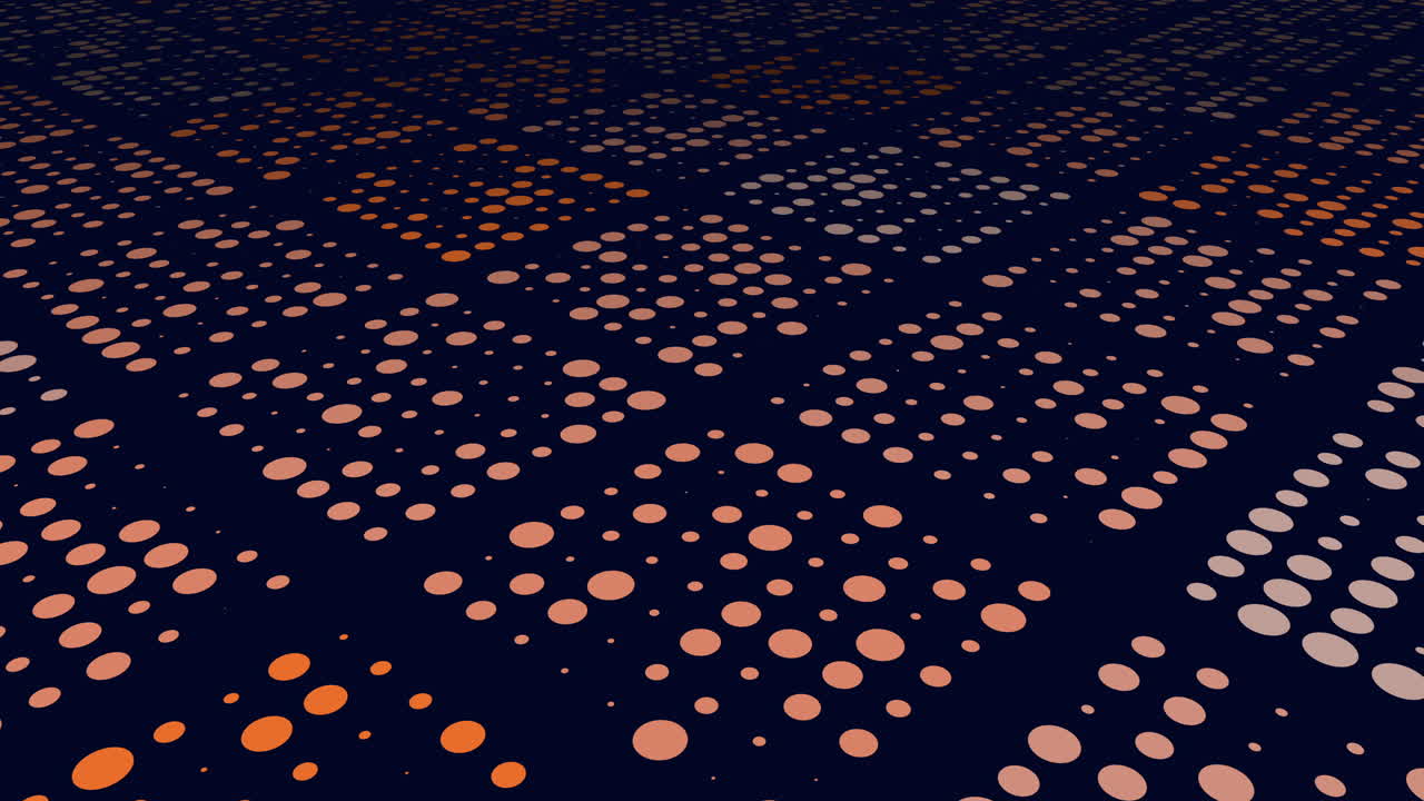 Dynamic grid of overlapping orange and brown dots on dark background