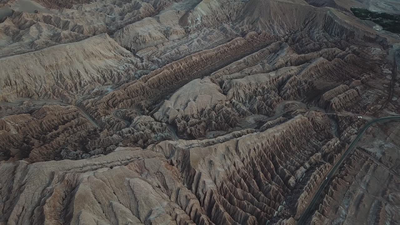 Dry Barren Hills and Road in Atacama Desert, Chile, Drone Aerial View