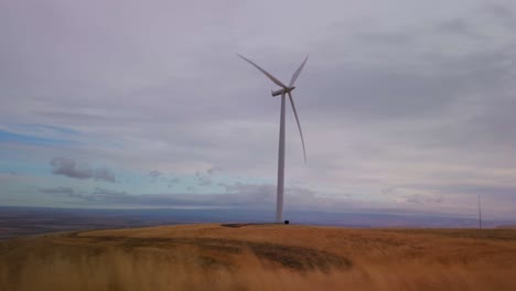 parque eólico respetuoso con el medio ambiente que crea electricidad de fuentes renovables, amanecer temprano, nubes altas, condiciones de viento