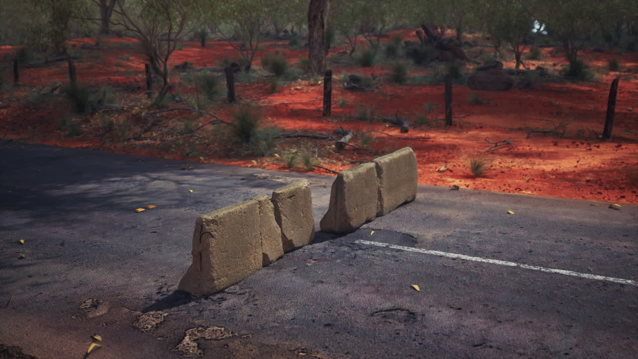 viejos bloques de barreras viales de hormigón oxidados