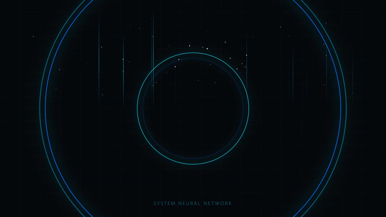 Abstract Digital Neural Network Interface with Glowing Blue Circles