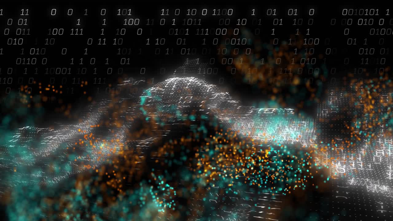 Animation of data processing on black background