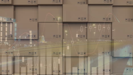 카드보드 상자  ⁇ 어리 위에서 금융 데이터 처리의 애니메이션