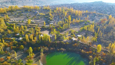 drone shot of lower kachura lake, shangrila lake in skardu, pakistan