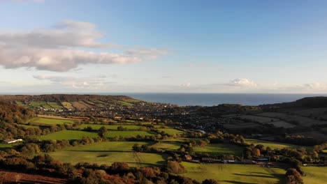 aerial view of rural countryside from fire beacon hill in devon