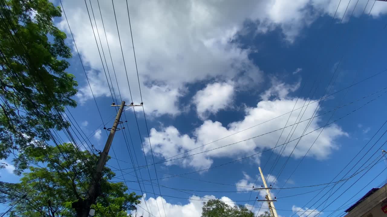 Lines of telegraph cable system running on poles