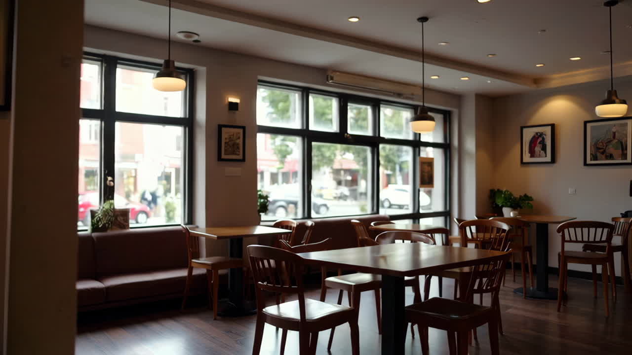 Cozy Modern Cafe Interior with City View