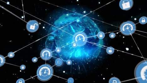 conectores en movimiento y datos digitales con globo digital