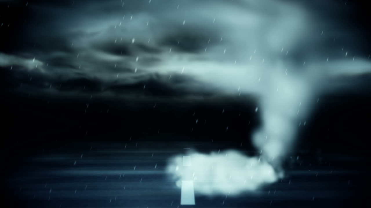 폭풍 중에 도로 위를 날아다니는 토네이도