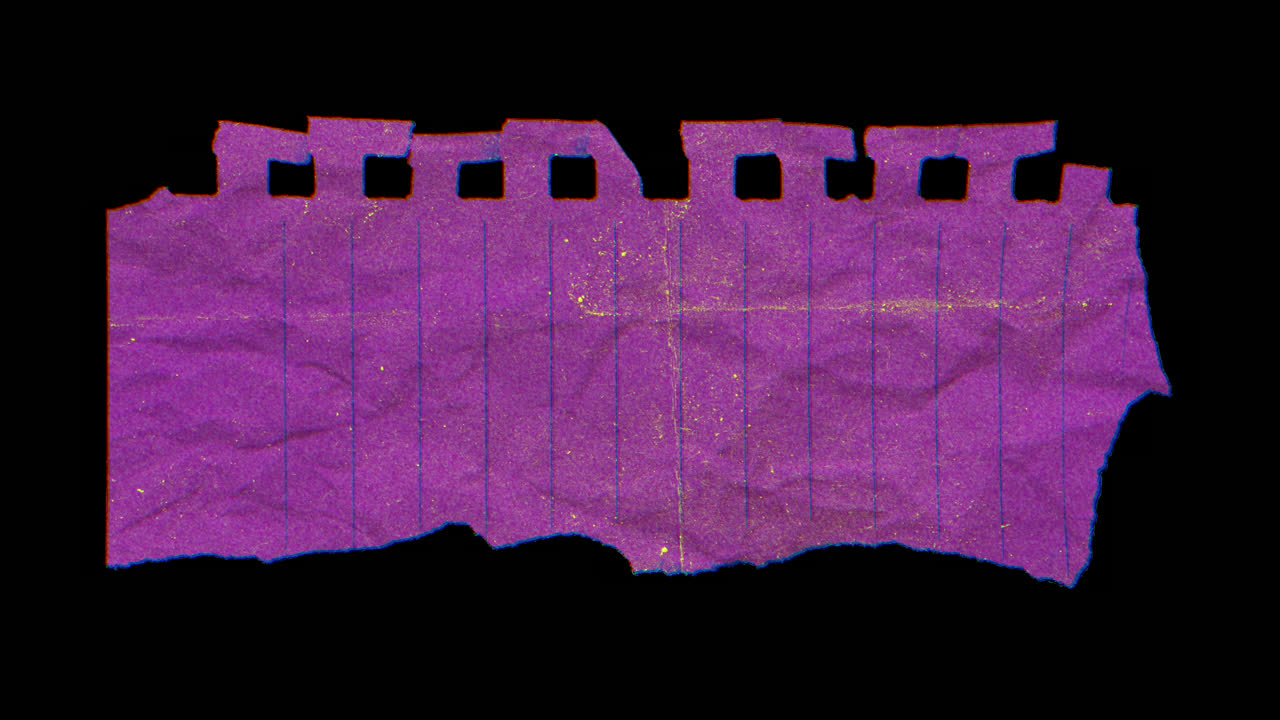 Carta a righe viola strappata e scintillante con effetto glitter.