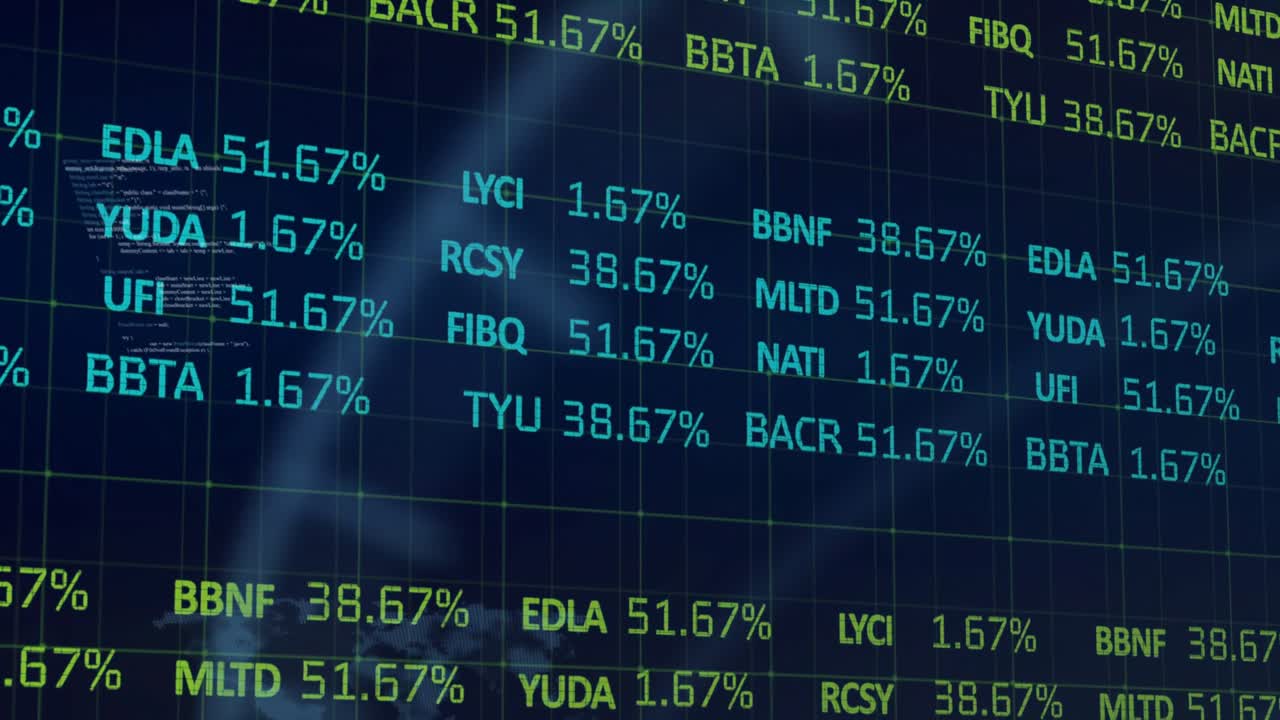 Ticker matrix updating and panning on refresh pulse, revealing cyan lime values for live data
