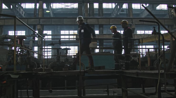 Engineers Walking Along Tractor Plant
