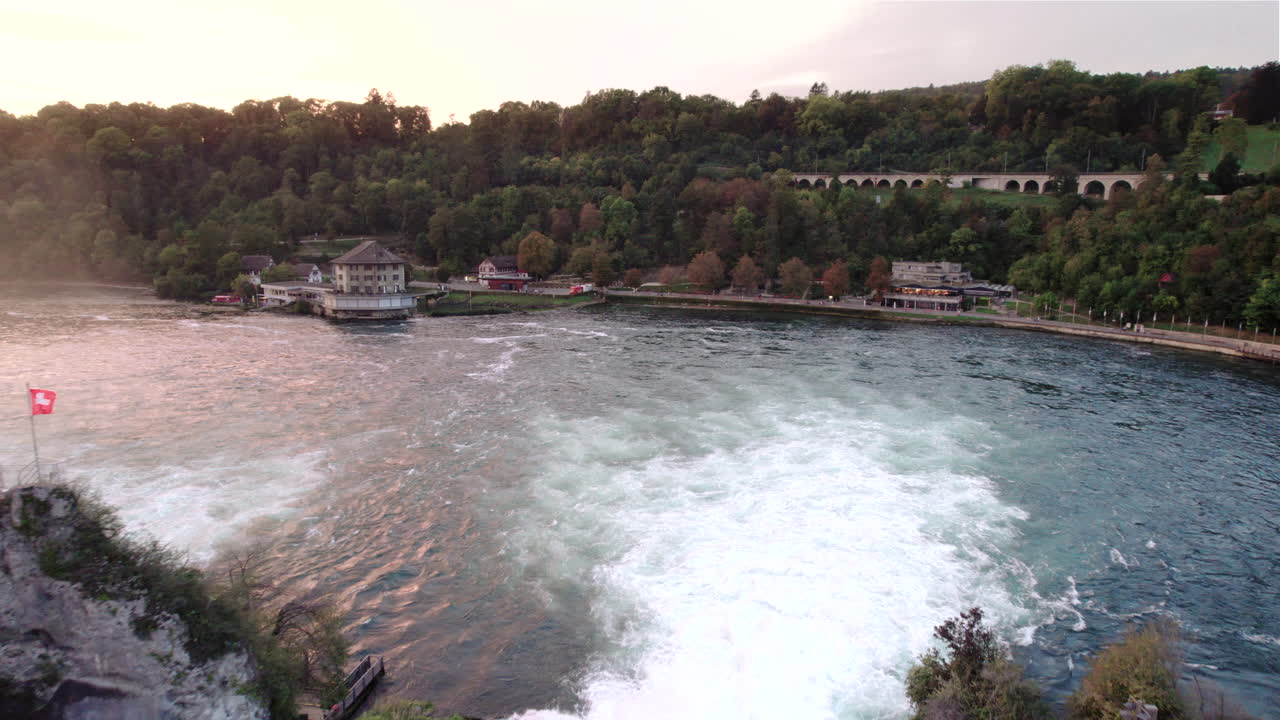 Flying over Rhine Falls, Schaffhausen, Switzerland
