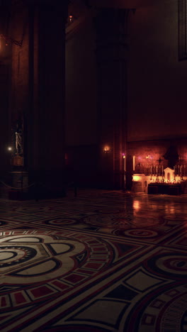 dark and mysterious church interior with candlelight