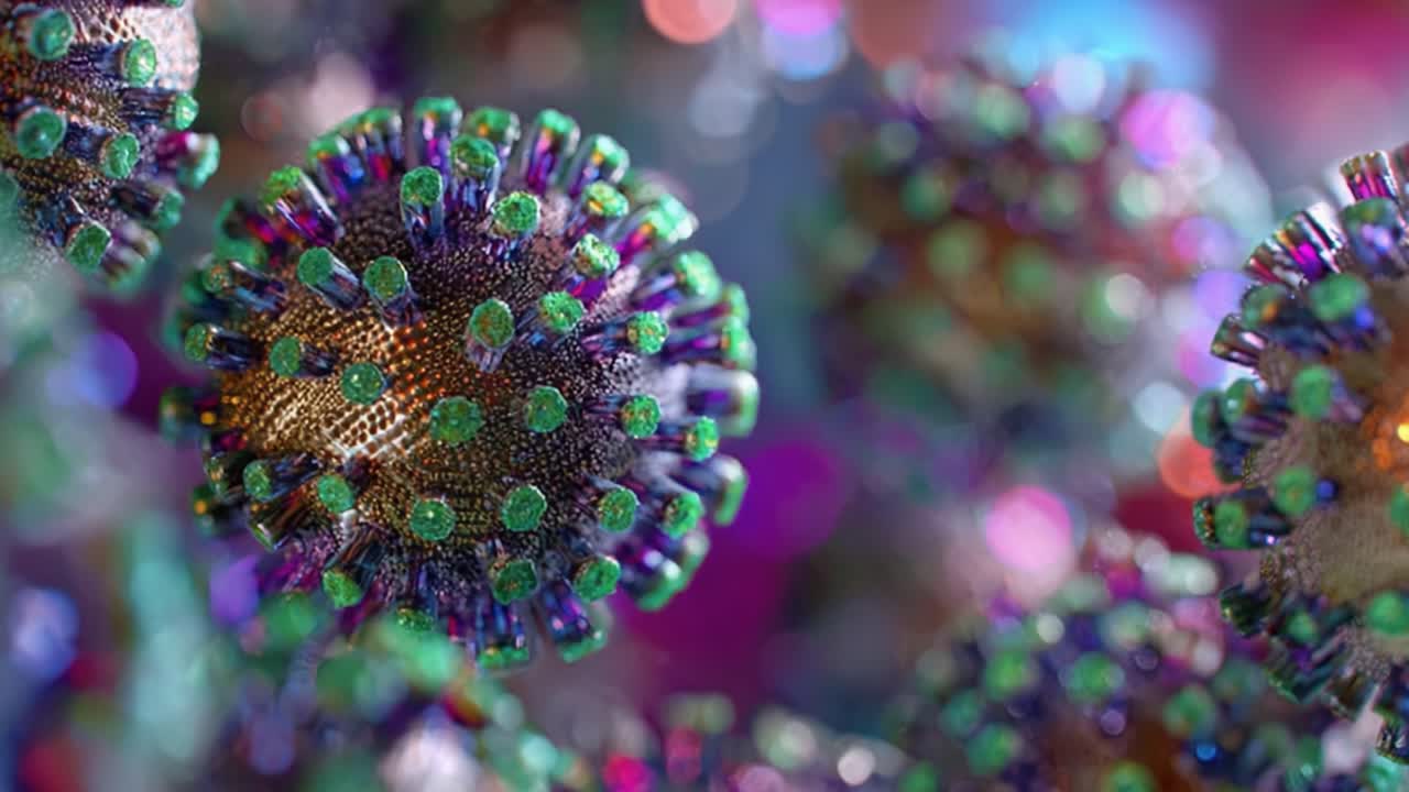 A Close-Up Exploration of Viral Structures: The Intricate and Colorful Design of Microscopic Particles in a Stunning Visual Presentation