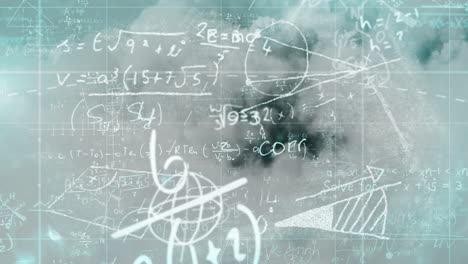 mathematical equations and scientific formulas animation over abstract background