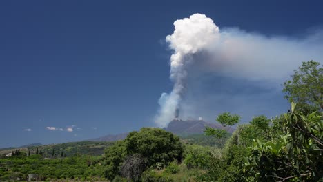 timelaps shot of big smoke, cloud during eruption of mt. etna, volcano in sicily, italy