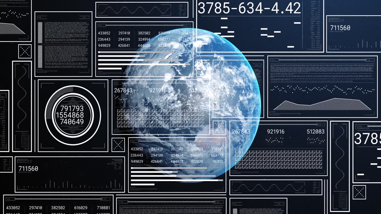 Animation of data processing over globe on black background