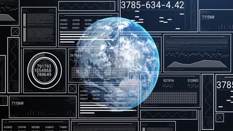 animation of data processing over globe on black background