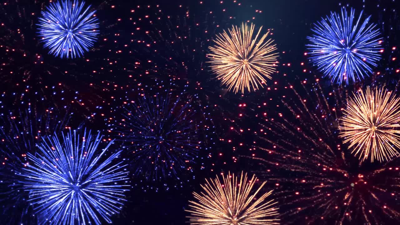 Real fireworks display show on deep black sky loop animation background birthday anniversary
