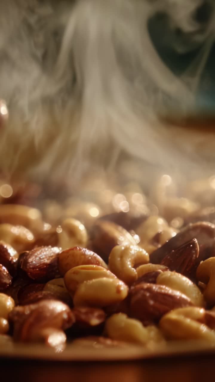 A Close-Up Journey into the Aroma of Roasted Nuts: Discover the Nutty Delight and Rich Flavors in This Enticing Culinary Adventure Through Smoke and Texture