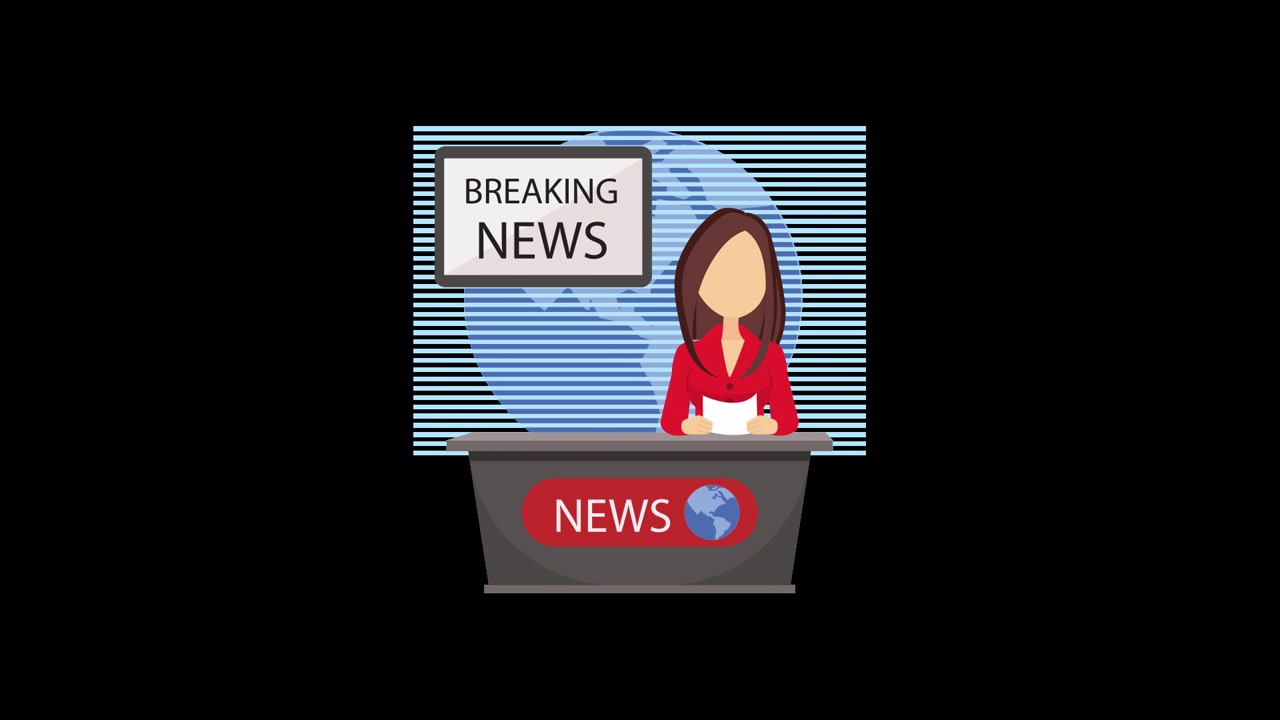 Cartoon Female News Anchor Reporting Breaking News with Globe