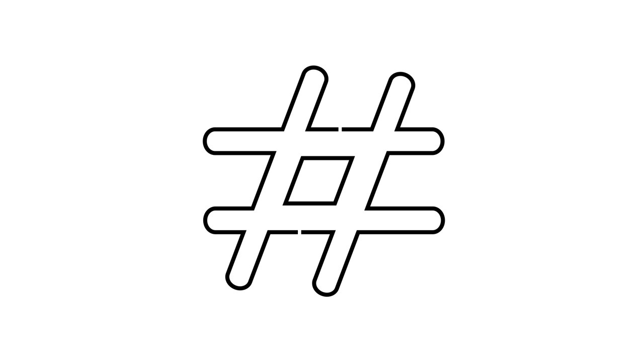 白い背景に描かれたハッシュタグ記号のアニメーション。