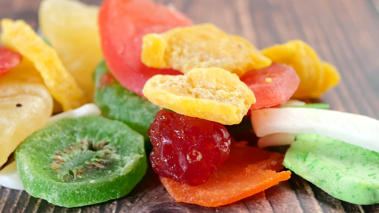 Assortment of colorful dried fruits