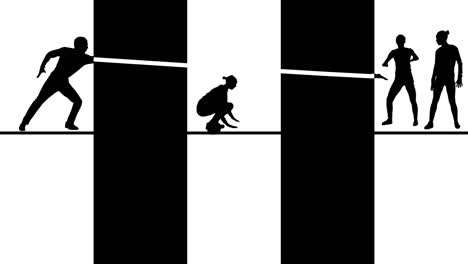 silhouette figures balancing on a line