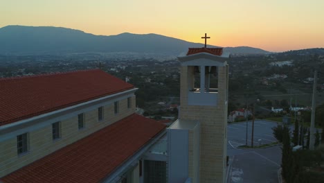 aerial - orthodox church at sunset in pallini, athens, greece