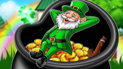 st. patrick's day pot of gold and leprechaun