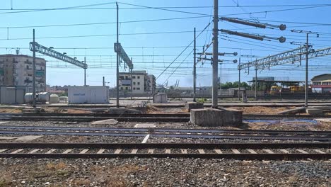 train moving through urban railway in turin, italy