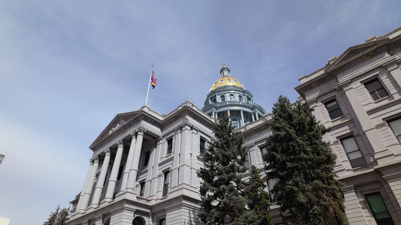 The Imposing Architecture Of The Colorado State Capitol In Denver, Colorado, United States. Low Angle Shot