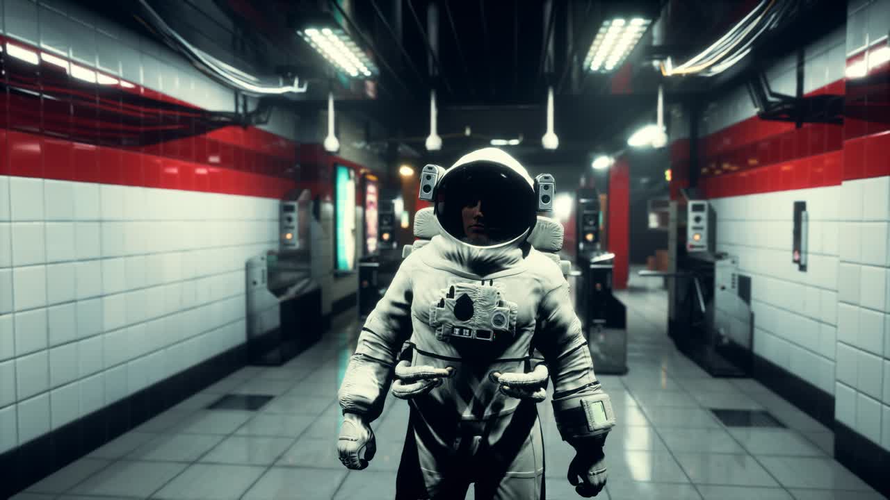 astronauta en el metro subterráneo