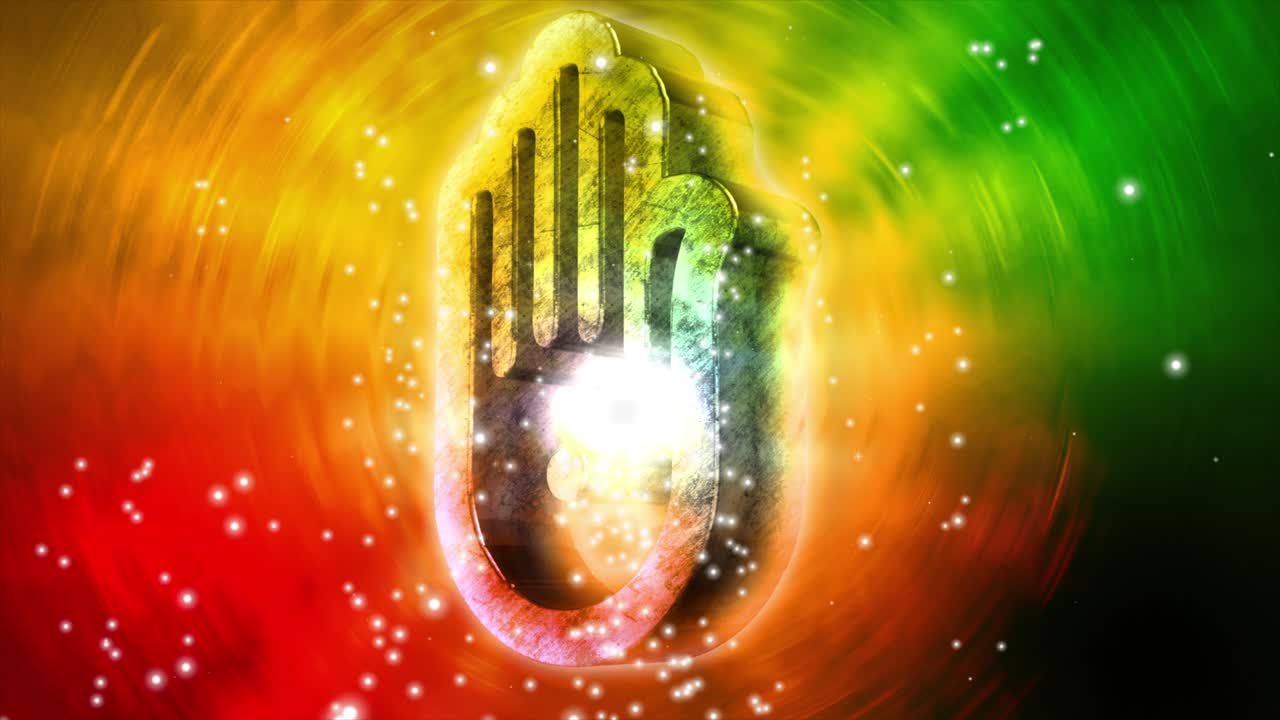 fondo de señal de mano con efecto de partículas