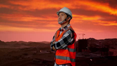 trabajador de la construcción al atardecer