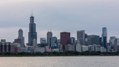 chicago skyline and lake michigan cloudscape day to night sunset timelapse