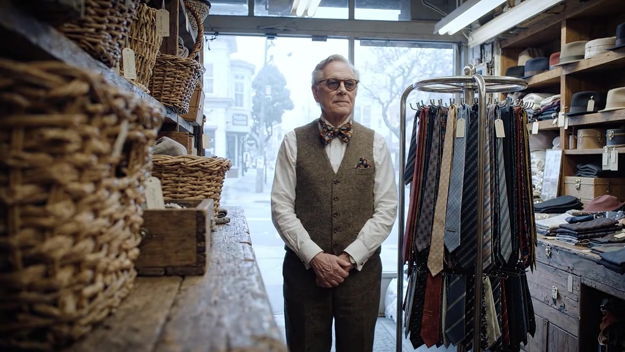 Un negozio di abbigliamento vintage pieno di cravatte, cappelli e cesti, che espone moda unica e accessori senza tempo di un'epoca passata.