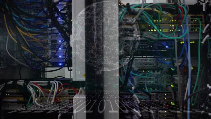 Animation of data processing over server room