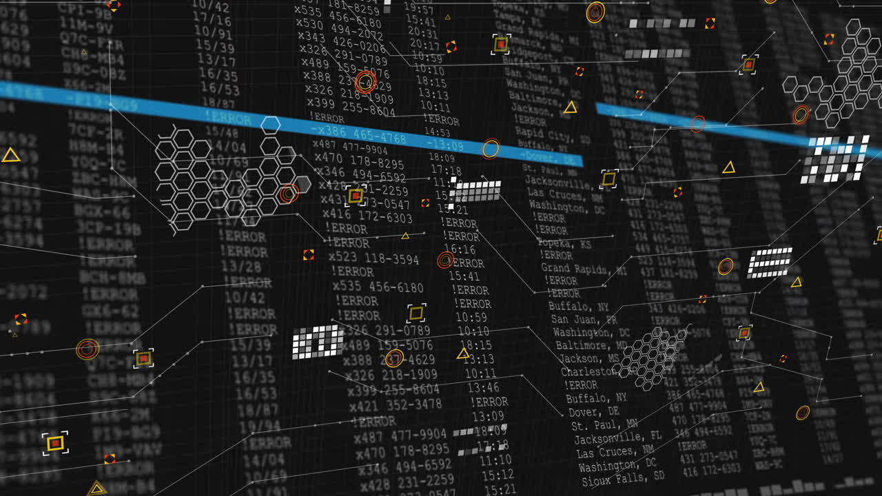 Animation of digital data and geometric shapes forming network connections in school