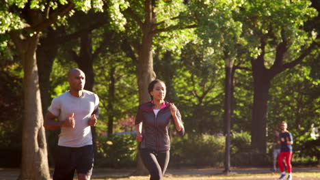 young black couple jogging in brooklyn park