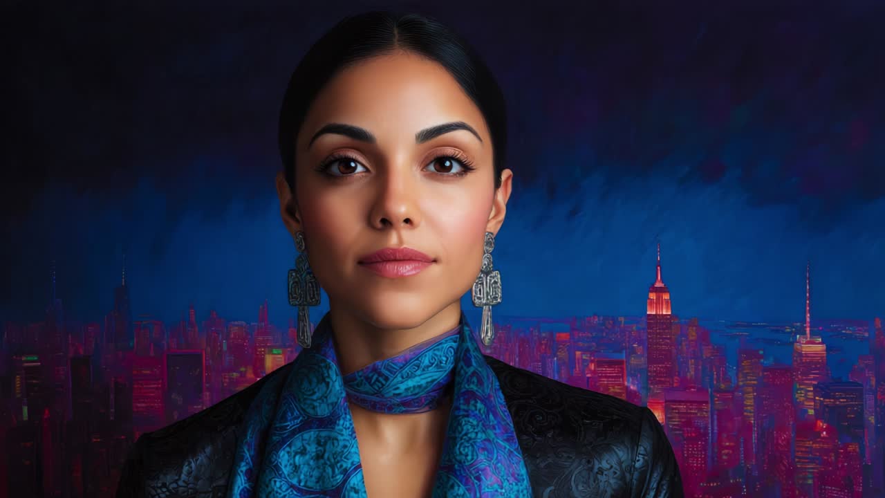 Portrait of a Woman with Cityscape Backdrop