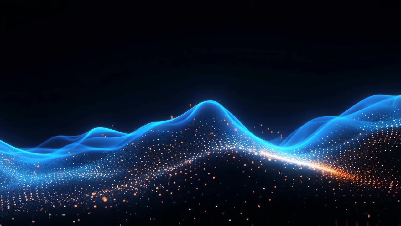 Dynamic Abstract Background of Blue Waves and Golden Particles