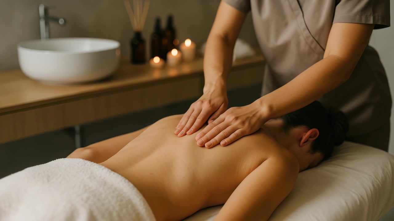 Professional Masseuse Giving a Relaxing Back Massage to a Woman