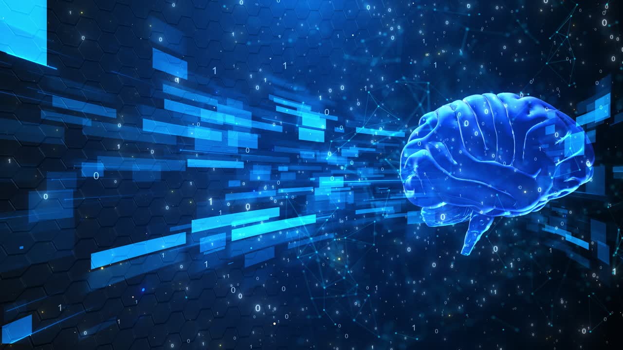 Digital brain spinning and data processing business technology and digital interface futuristic ai