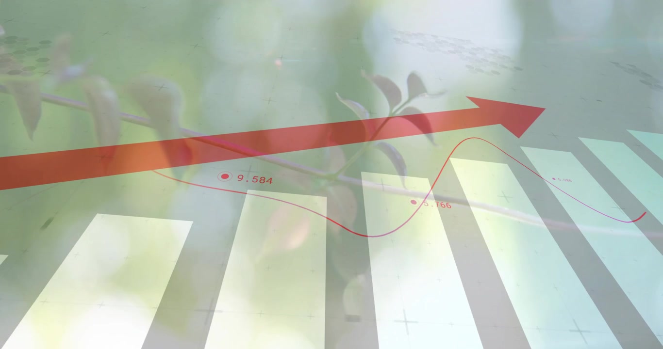 Vertical video: Animating chart on play, moving red trend line across bars and arrow showing rise