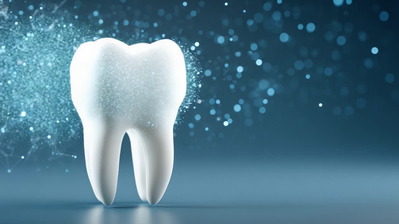 A Stunning Representation of a Tooth Against a Tech-Inspired Background, Symbolizing Dental Health and Innovation with a Sparkling Design