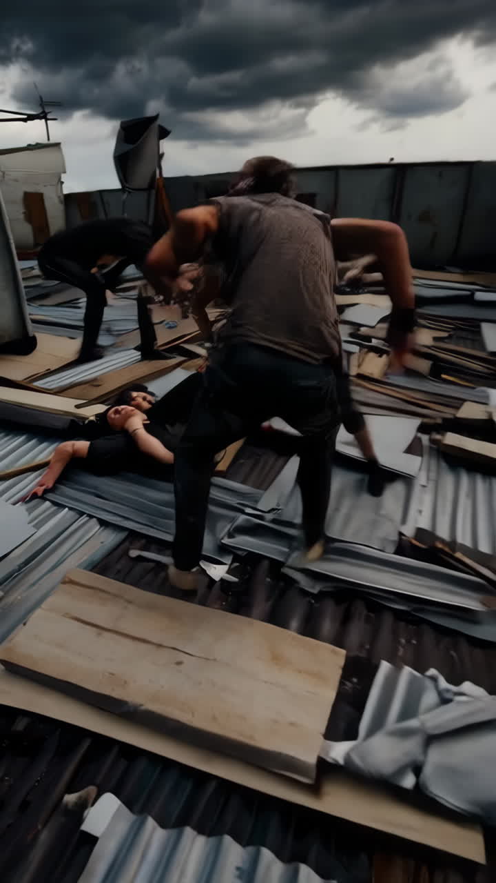 Rooftop Conflict in a Storm