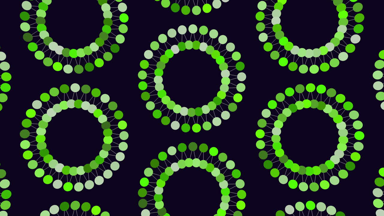 Green dots in intricate circular pattern on black background